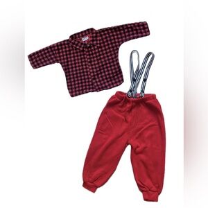 Children’s Red Flannel & Suspenders Set - sz 18 Mo